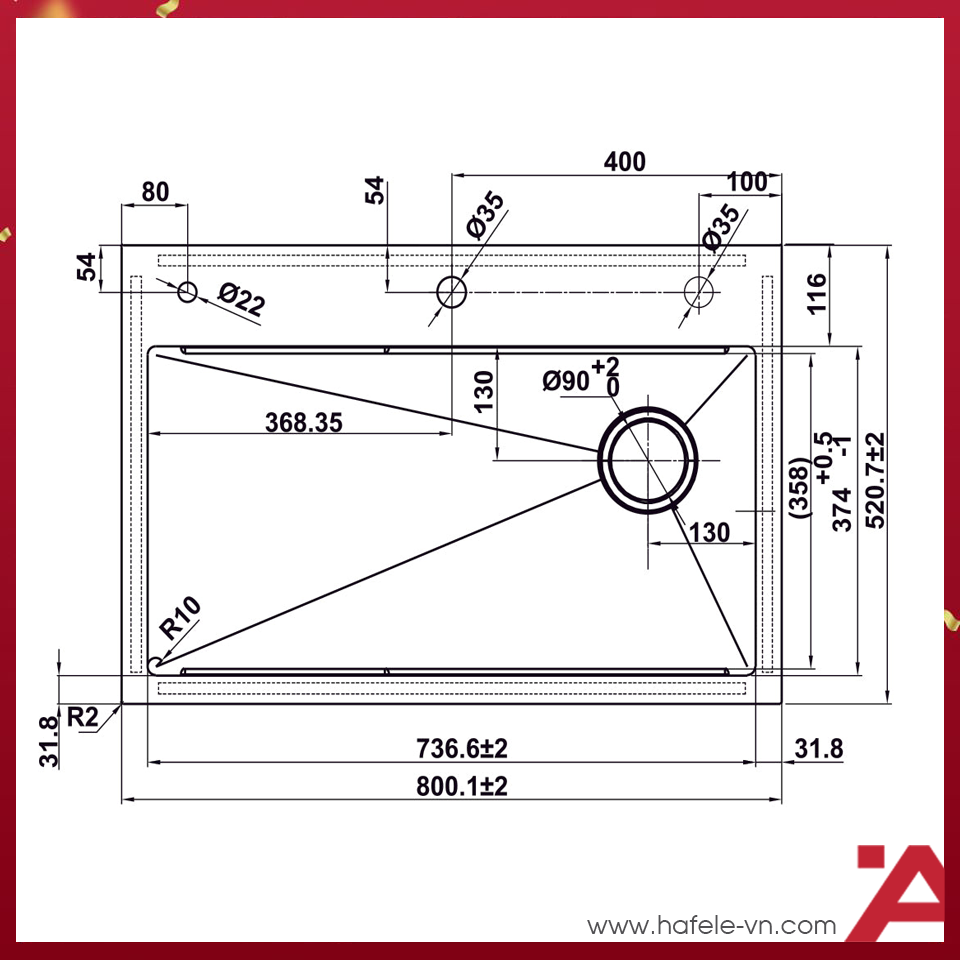 Chậu bếp Inox Hafele HS25-SSN1S-8052 - Ảnh 3