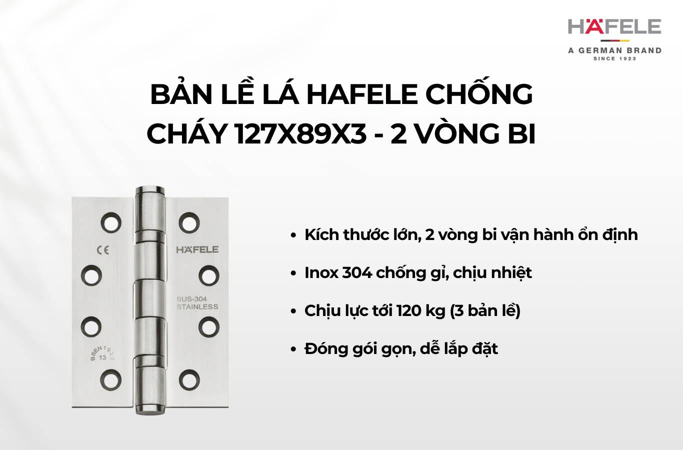Bản lề lá Hafele chống cháy 127x89x3 - 2 vòng bi