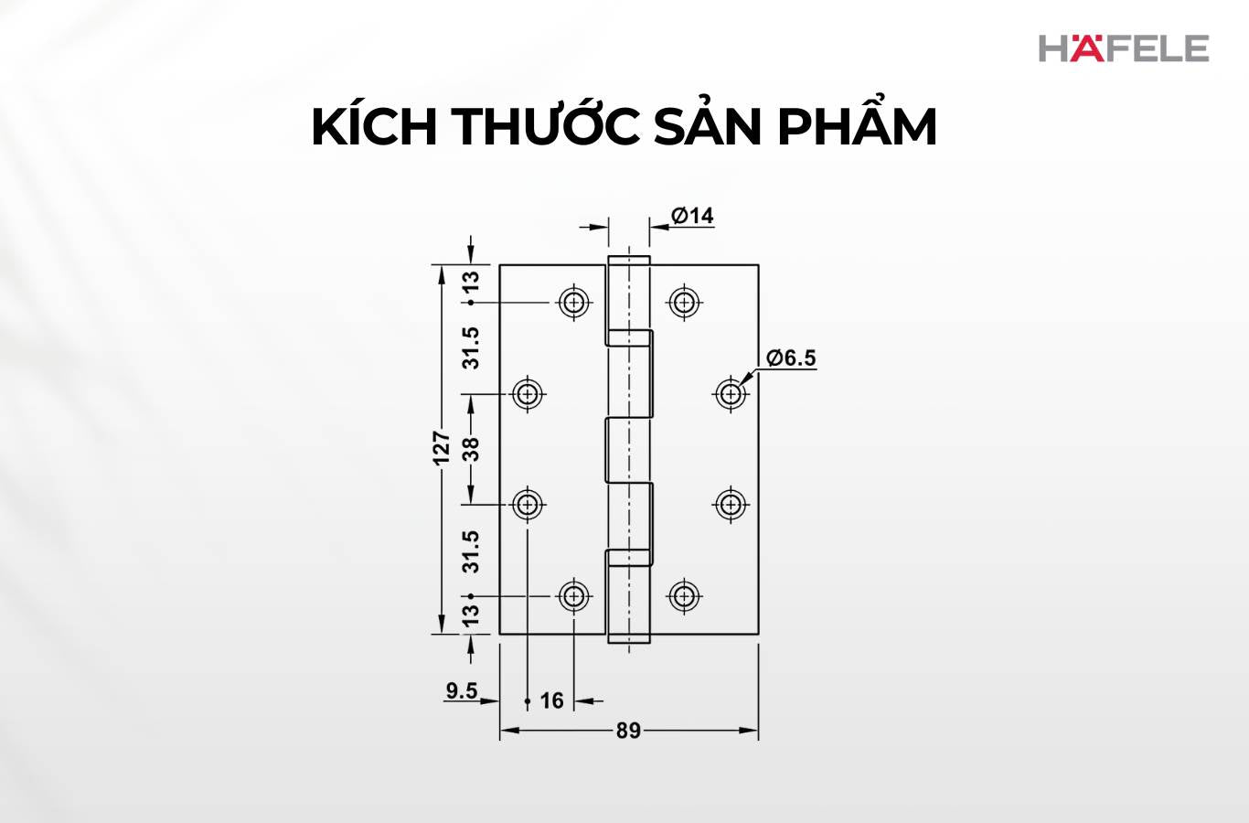 Bản lề lá Hafele chống cháy 127x89x3 - 2 vòng bi