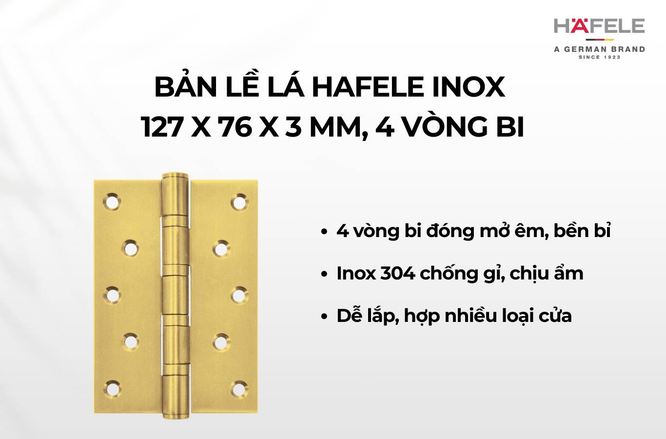 Bản lề lá Hafele inox 127 x 76 x 3 mm, 4 vòng bi
