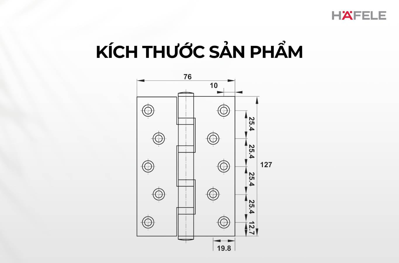 Bản lề lá Hafele inox 127 x 76 x 3 mm, 4 vòng bi