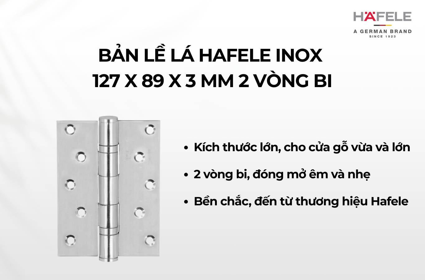Bản lề lá Hafele inox 127 x 89 x 3 mm 2 vòng bi