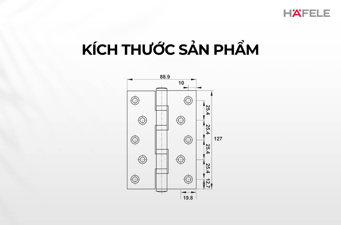 Bản lề lá Hafele inox 127 x 89 x 3 mm 2 vòng bi