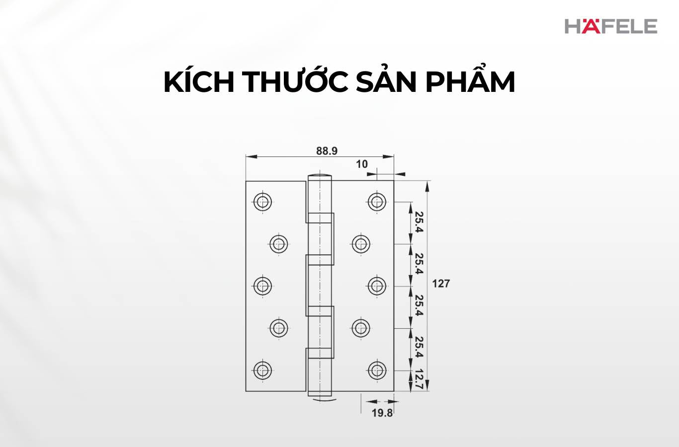 Bản lề lá Hafele inox 127 x 89 x 3 mm, 4 vòng bi
