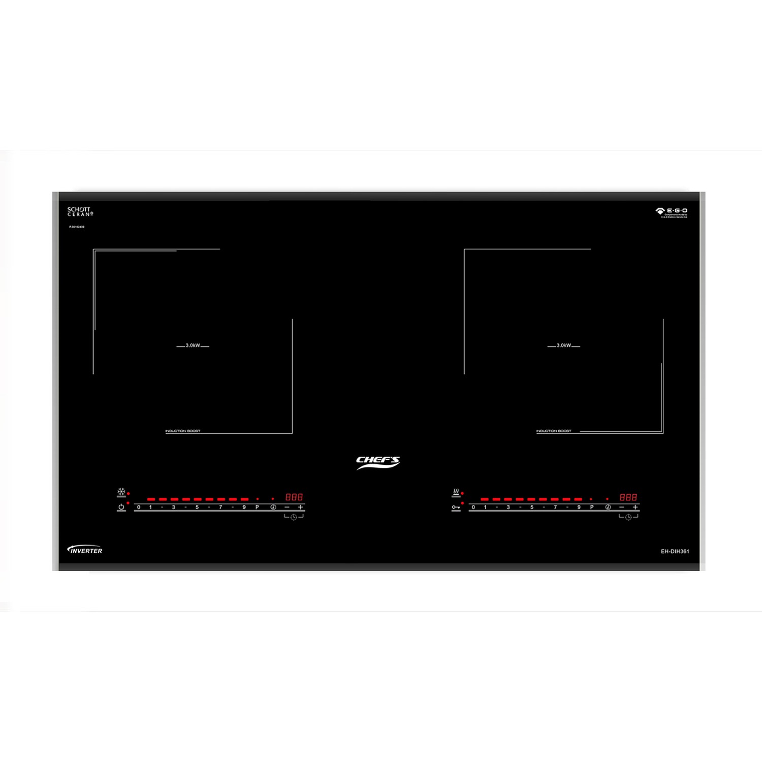 Bếp từ đôi Chef's EH-DIH361 – 2 vùng nấu 3600W, mặt kính Schott Ceran, 9 chế độ nhiệt
