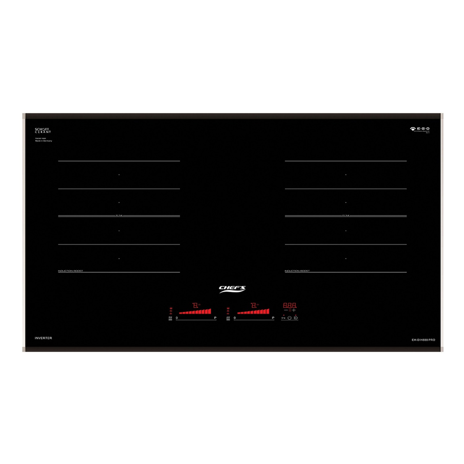 Bếp từ đôi Chef's EH-DIH888 PRO – 2 vùng nấu 3600W, Schott Ceran, PowerBoost, màn hình LED