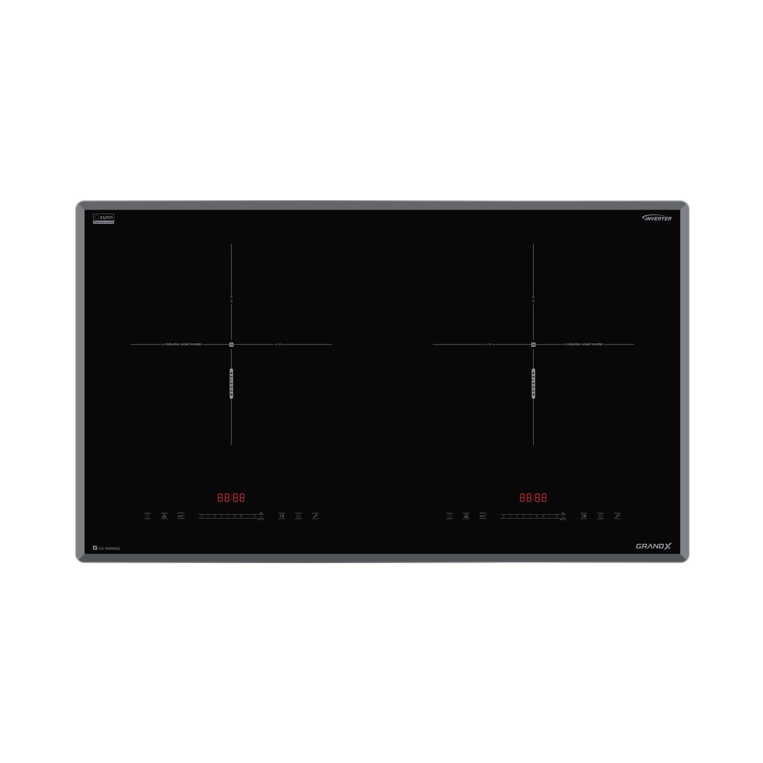 Bếp từ đôi Grandx GX IH696SE Series 6 – mặt kính EURO Platinum vát 4 cạnh, sản xuất tại Malaysia