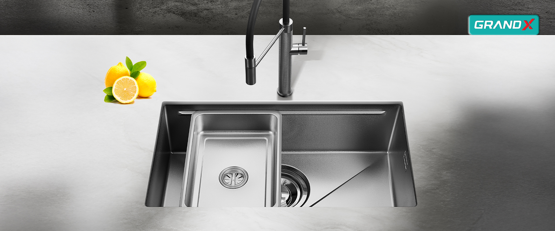 Chậu Rửa Bát Inox GrandX GX6845V VOLCANO - nhìn từ trên - Luxehouse