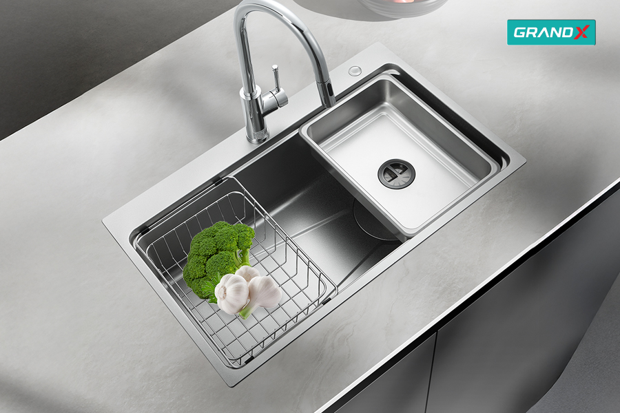 Chậu Rửa Bát Inox GrandX GX7650SV VOLCANO - nhìn từ trước - Luxehouse
