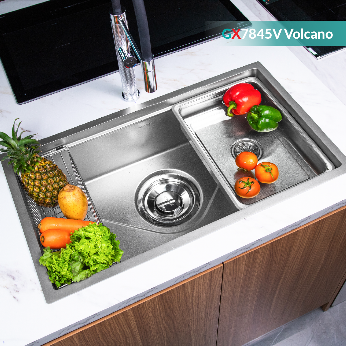 Chậu Rửa Bát Inox GrandX GX7845V VOLCANO - nhìn từ trước - Luxehouse