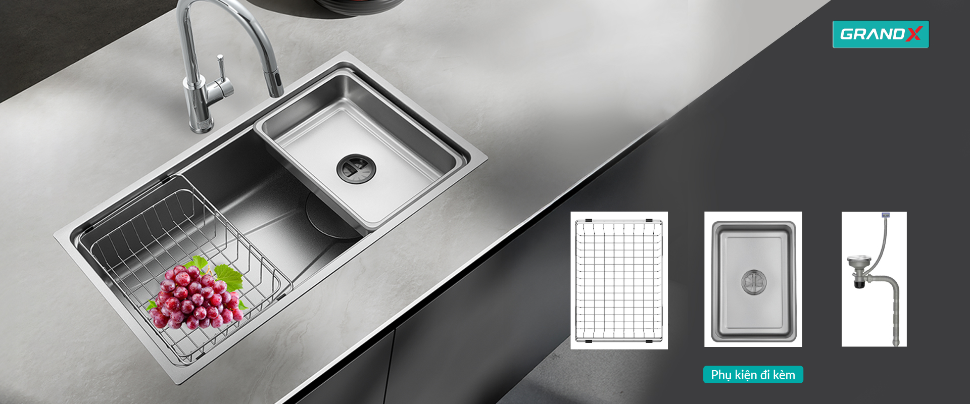 Chậu Rửa Bát Inox GrandX GX8045LV VOLCANO - nhìn từ trên - Luxehouse