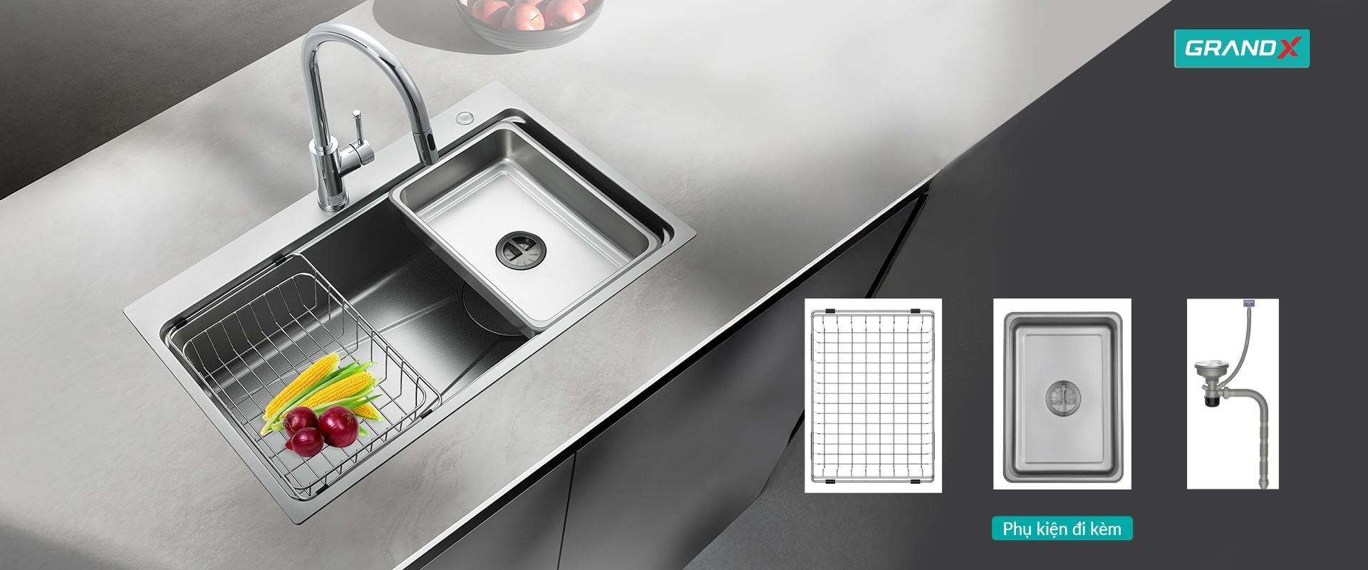 Chậu Rửa Bát Inox GrandX GX8050SV VOLCANO - nhìn từ trên - Luxehouse