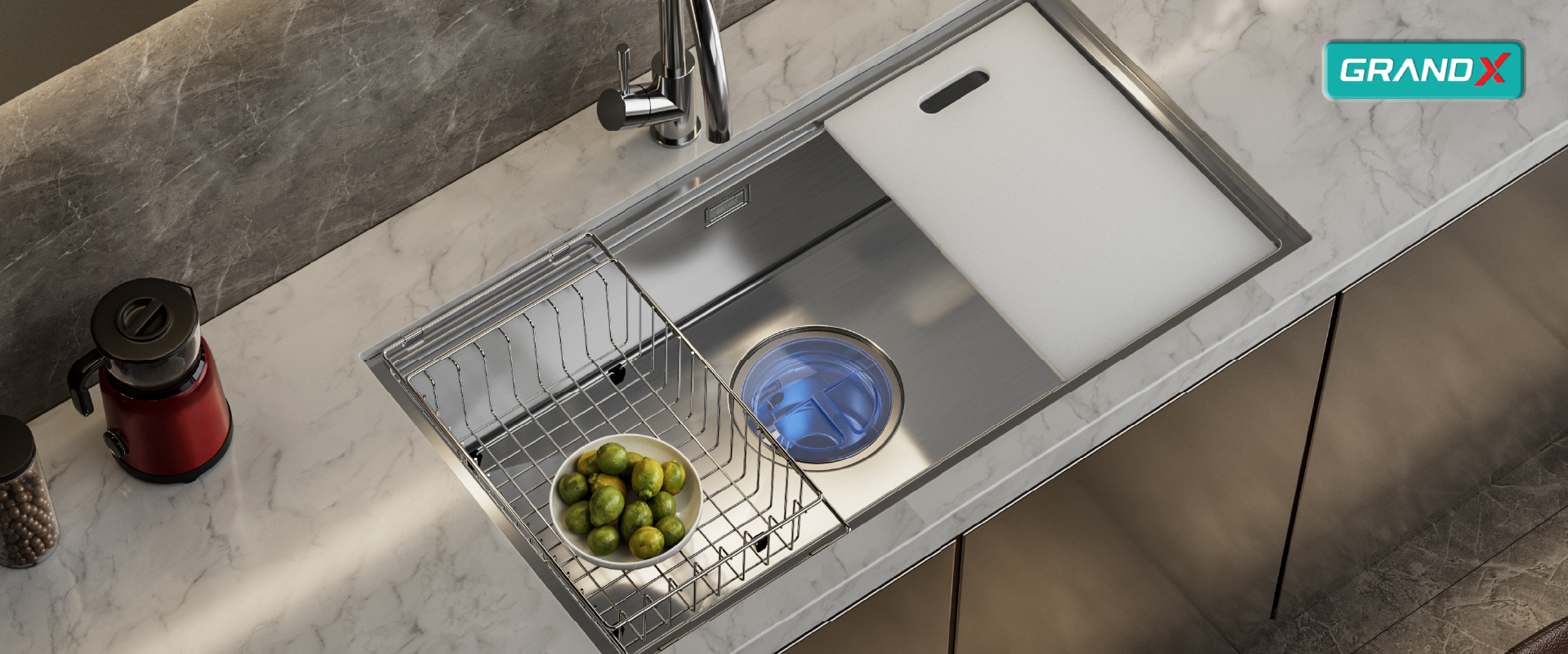 Chậu Rửa Bát Inox GrandX GX8646S SMOOTH - nhìn từ trên - Luxehouse