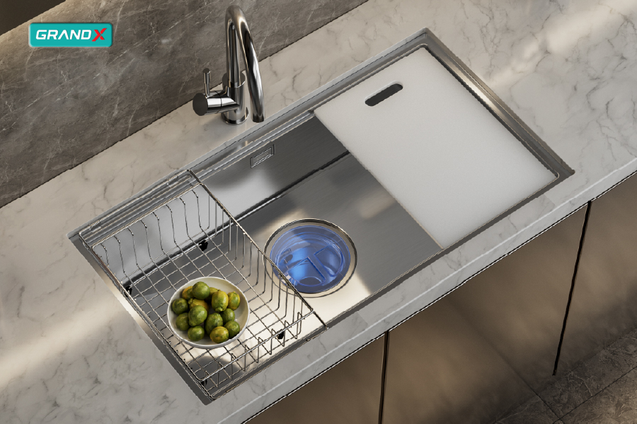 Chậu Rửa Bát Inox GrandX GX8646S SMOOTH - nhìn từ trước - Luxehouse