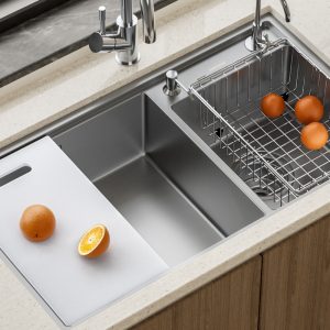Chậu Rửa Bát Inox GrandX GX8648DS SMOOTH 2 Hố - nhìn nghiêng - Luxehouse