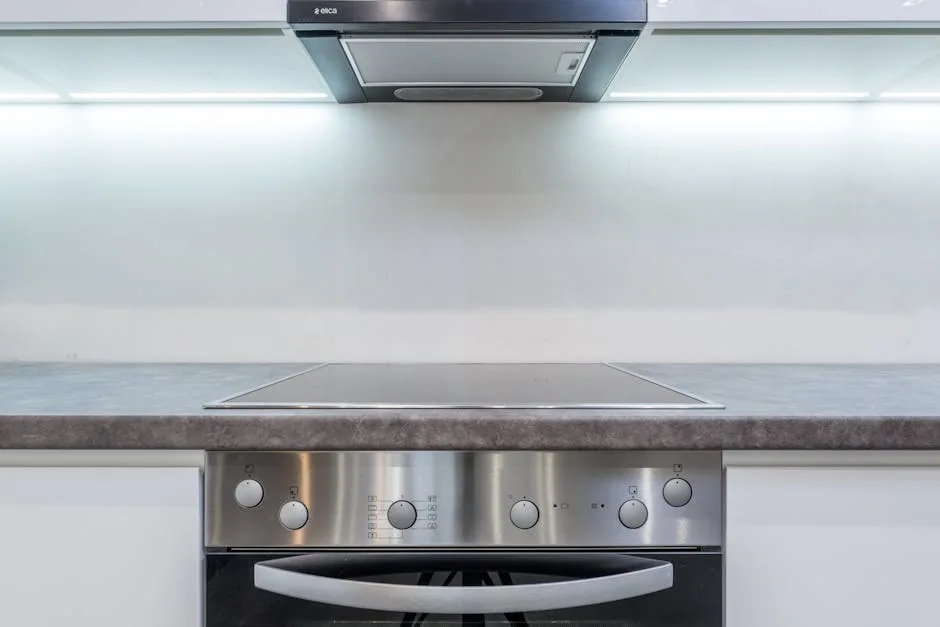 Bếp từ âm tủ inox và tủ bếp hiện đại phong cách tối giản