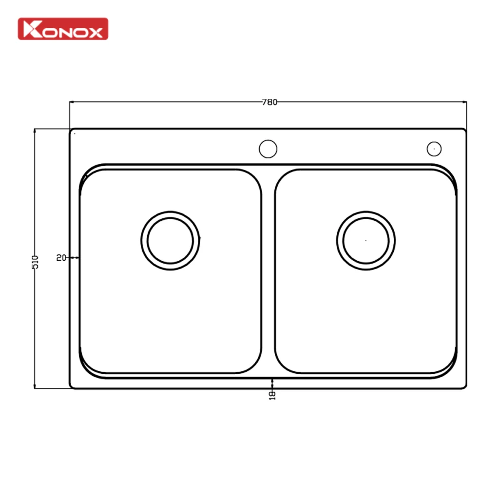 Chậu rửa bát Konox 2 hố cân R50 Tari 7851TD Chính Hãng Giá Tốt - Ảnh 4