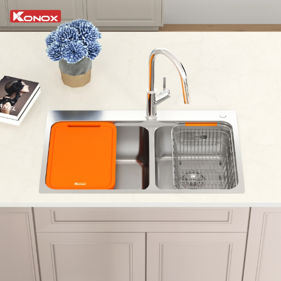 Chậu rửa bát Konox 2 hố cân R50 Tari 7851TD Chính Hãng Giá Tốt - Ảnh 2