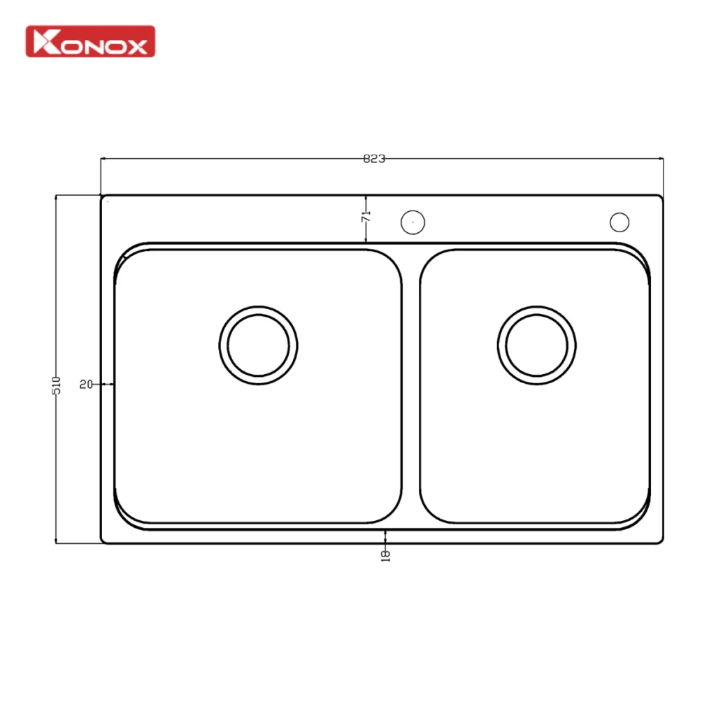 Chậu rửa bát Konox 2 hố lệch R50 Tari 8251TD Chính Hãng Giá Tốt - Ảnh 2