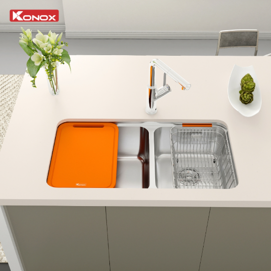 Chậu rửa bát Konox lắp âm 2 hố lệch R50 Tari 8246DU Chính Hãng Giá Tốt - Ảnh 5