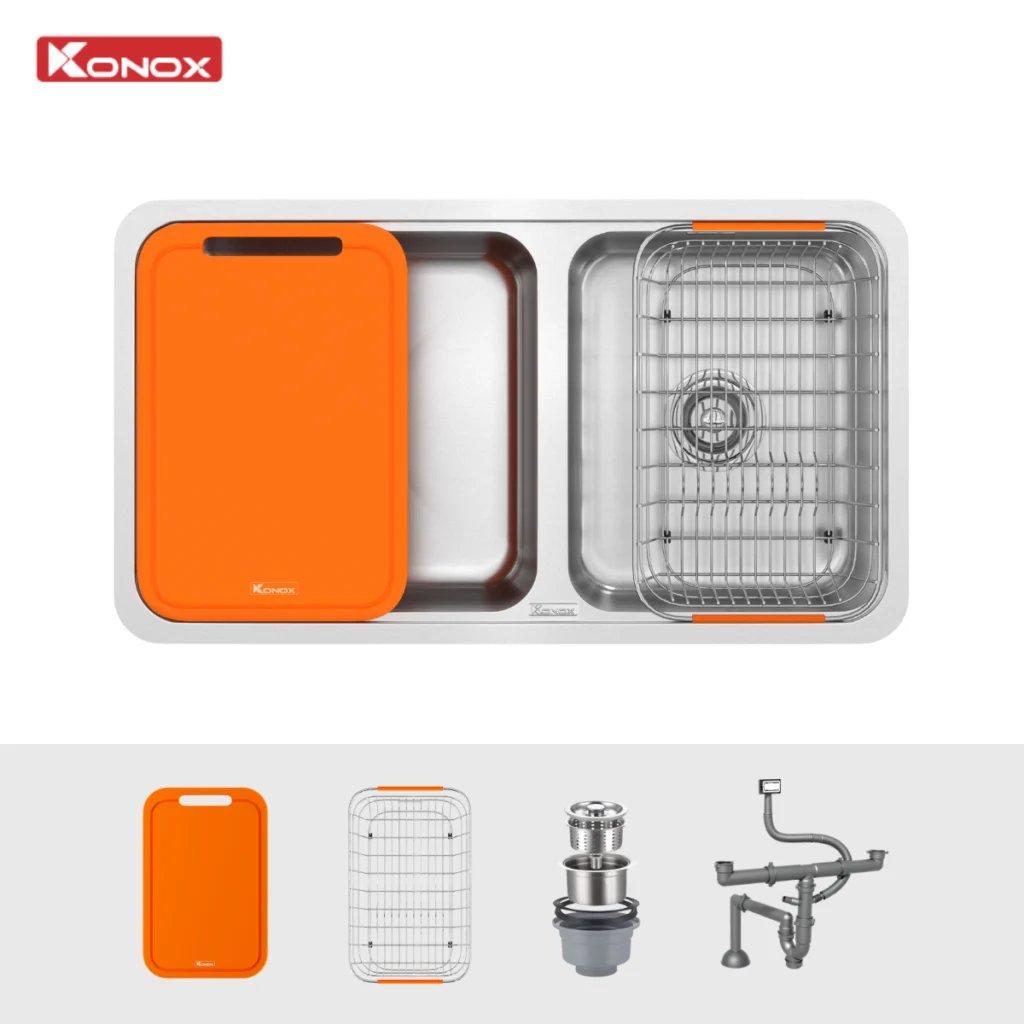 Chậu rửa bát Konox lắp âm 2 hố lệch R50 Tari 8246DU Chính Hãng Giá Tốt - Ảnh 3