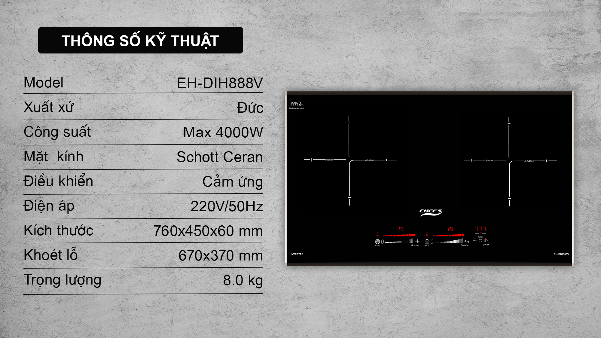 Bếp từ đôi Chef's EH-DIH888V nhập khẩu Đức - Chính hãng - Ảnh 3