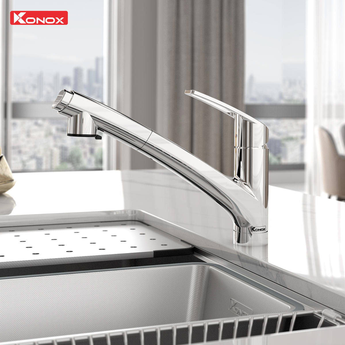 Vòi rửa bát dây rút KONOX Kira Chrome Chính hãng