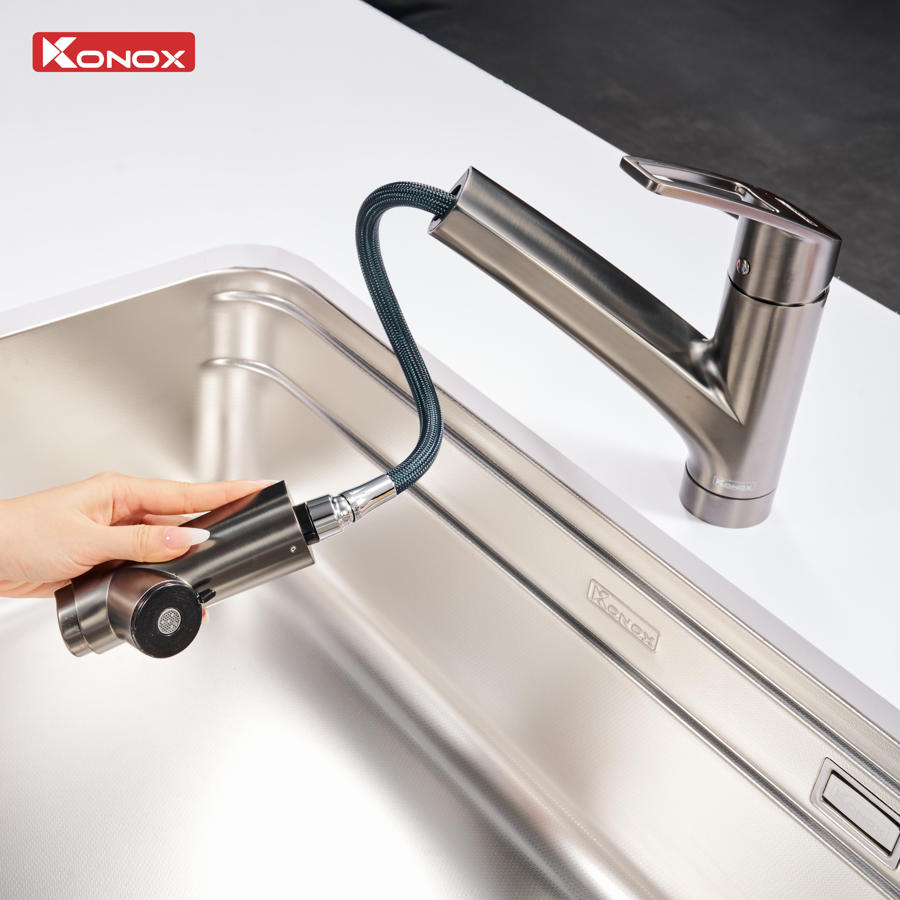 Vòi rửa bát dây rút KONOX Kira Gun Metal Chính hãng - Ảnh 3