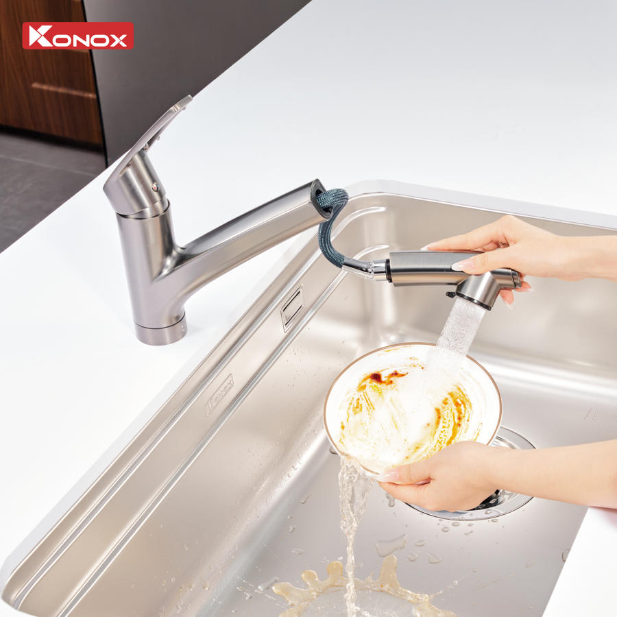 Vòi rửa bát dây rút KONOX Kira Gun Metal Chính hãng - Ảnh 2