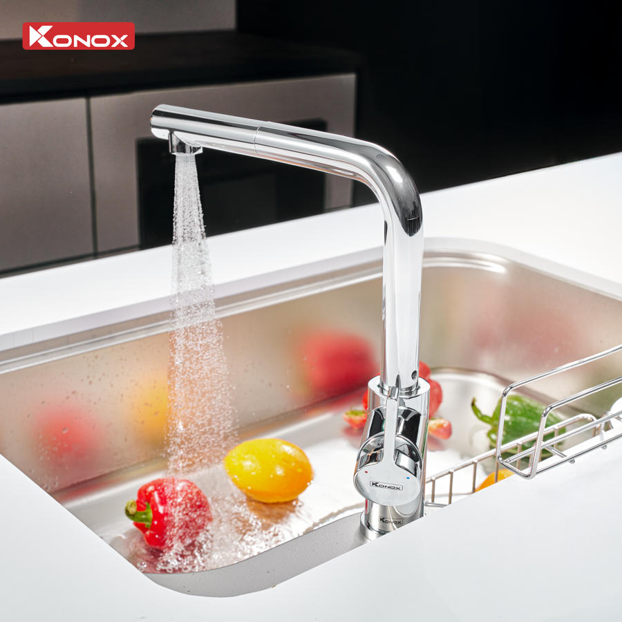 Vòi rửa bát dây rút KONOX Lumo Smart Chrome Chính hãng - Ảnh 4