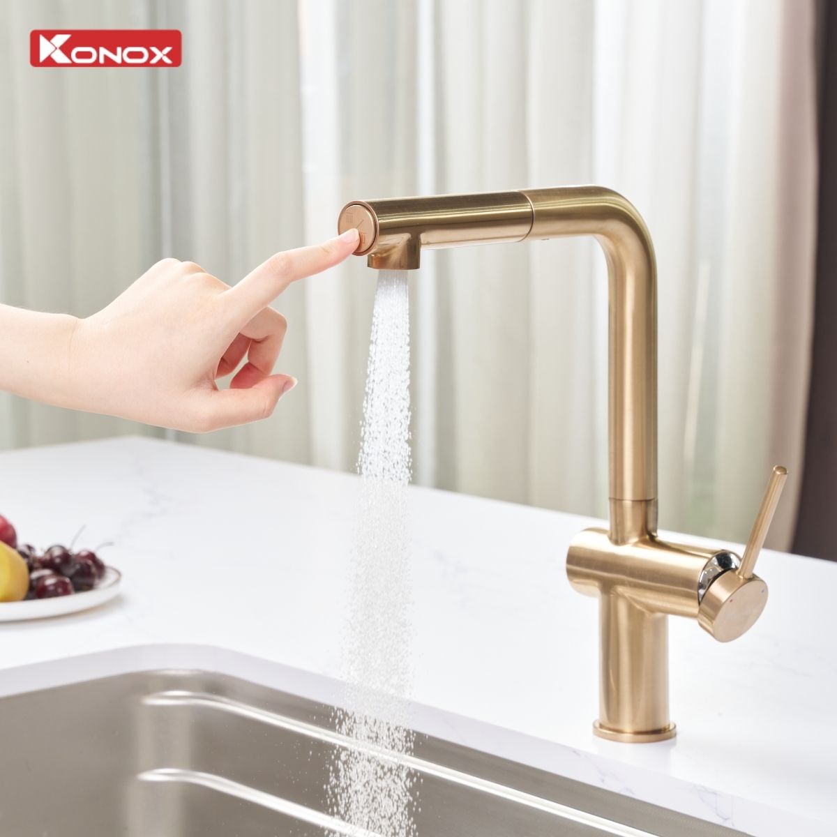 Vòi rửa bát dây rút KONOX Stream Smart Champagne Chính hãng - Ảnh 6