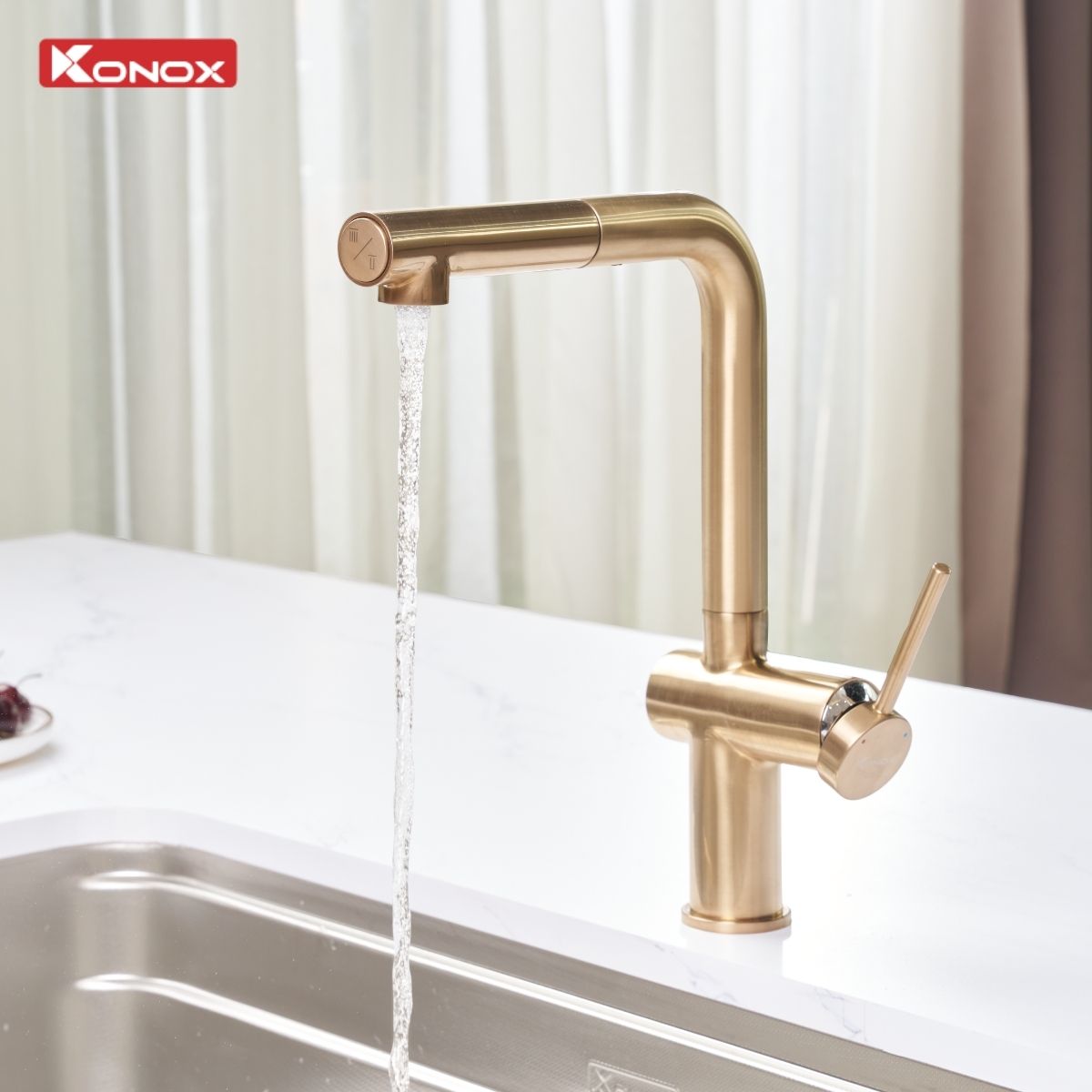 Vòi rửa bát dây rút KONOX Stream Smart Champagne Chính hãng - Ảnh 5