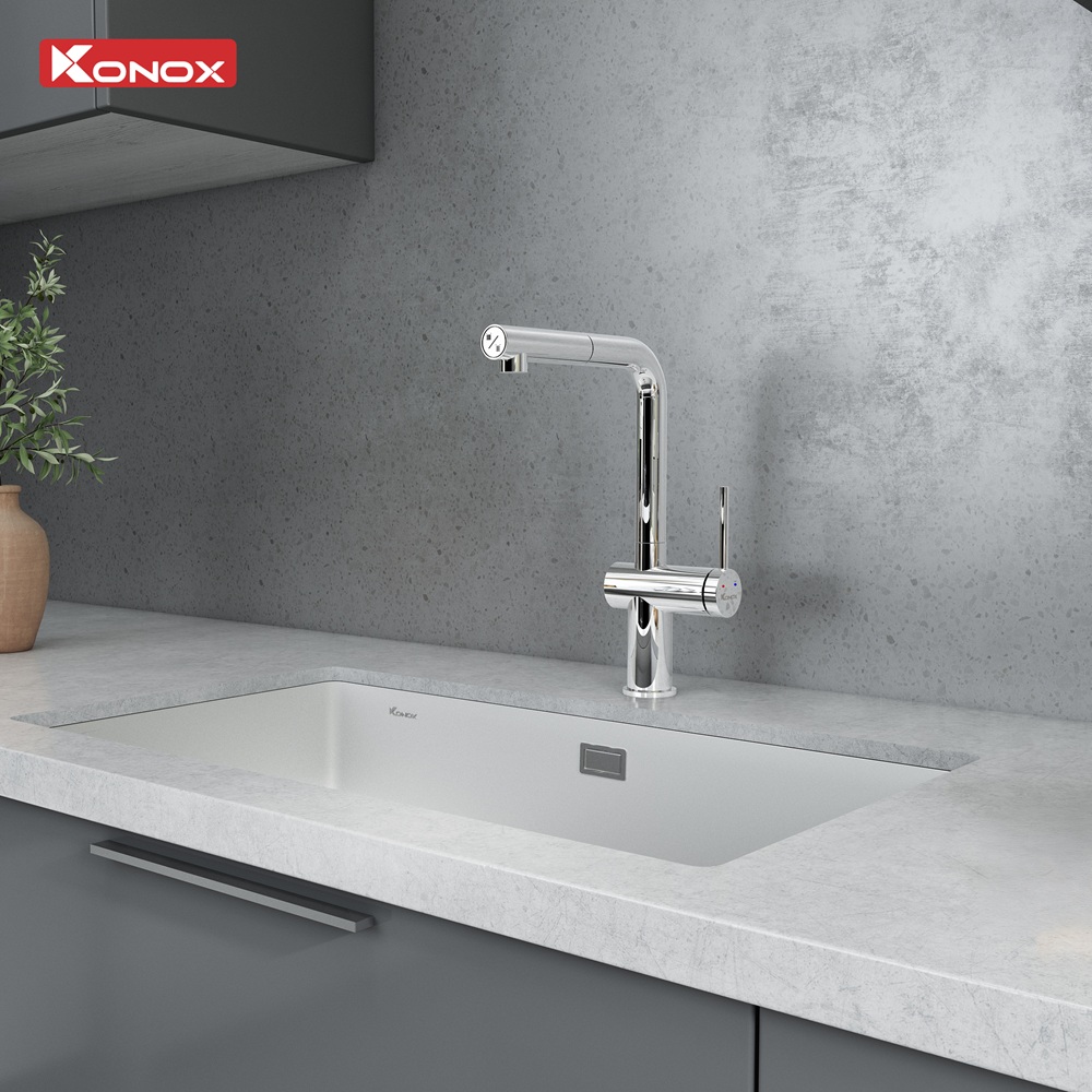 Vòi rửa bát dây rút KONOX Stream Smart Chrome Chính hãng | Gía tốt - Ảnh 4