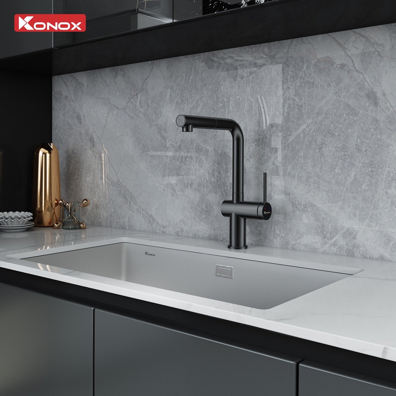 Vòi rửa bát dây rút KONOX Stream Smart Black - Ảnh 2
