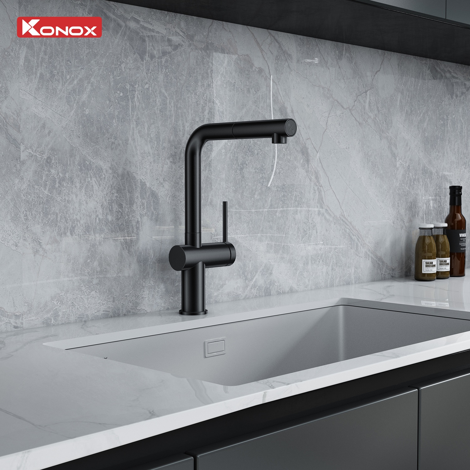 Vòi rửa bát dây rút KONOX Stream Smart Black - Ảnh 5