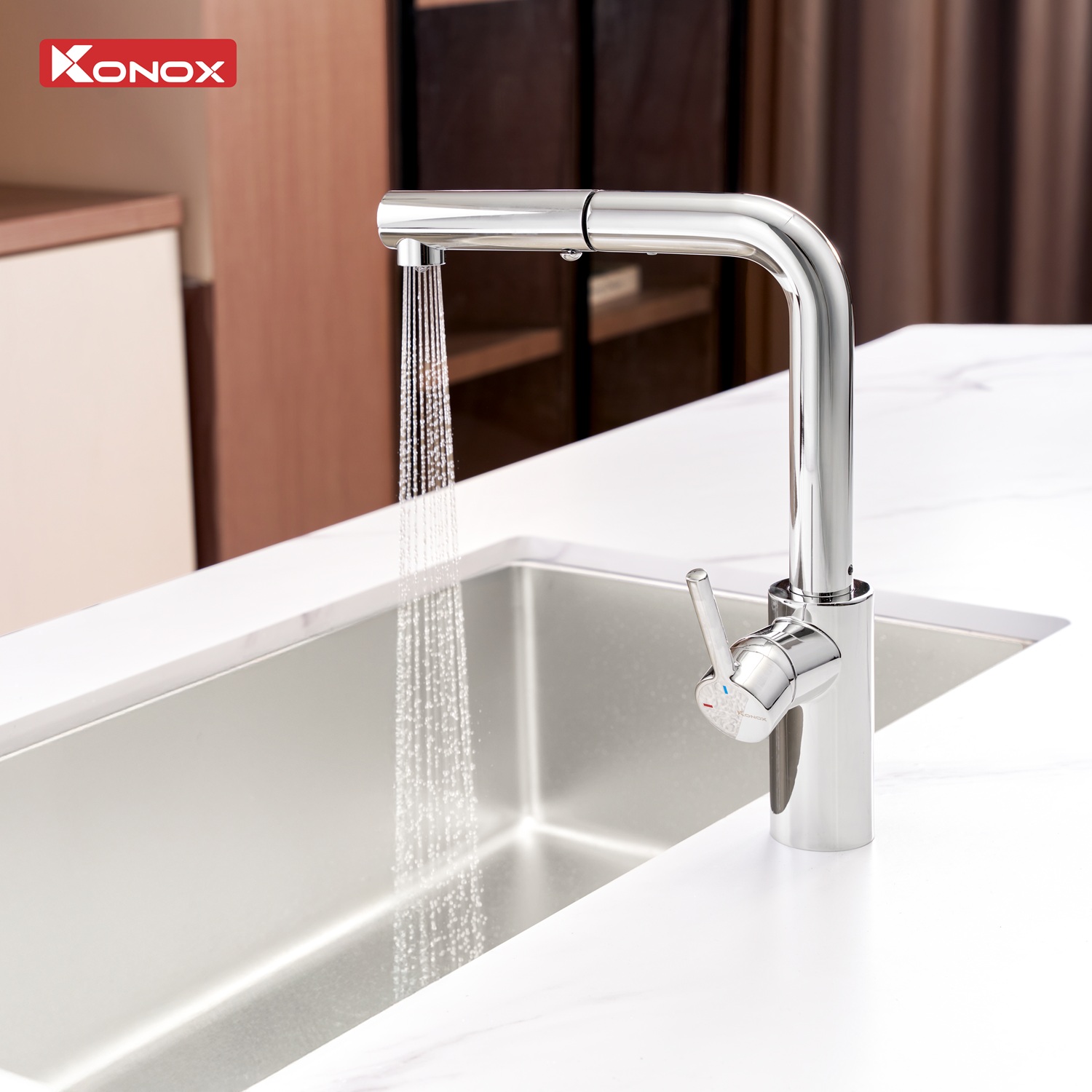 Vòi rửa bát dây rút KONOX Vira Chrome Chính hãng - Ảnh 3