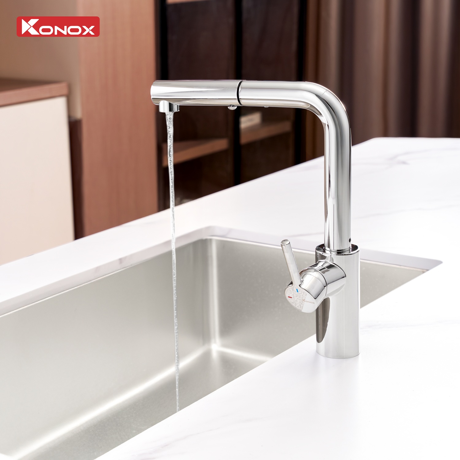 Vòi rửa bát dây rút KONOX Vira Chrome Chính hãng - Ảnh 2