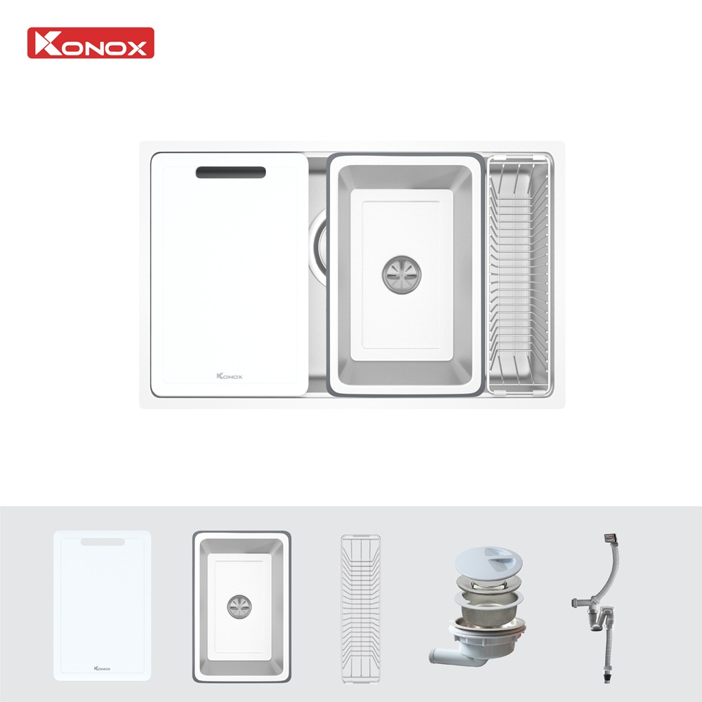 Chậu rửa bát bề mặt mịn Konox Tari 7648SM Chính hãng- Bảo hành 10 năm - Ảnh 4