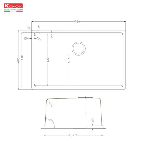 Chậu rửa bát bề mặt mịn Konox Tari 7648SM Chính hãng- Bảo hành 10 năm - Ảnh 2