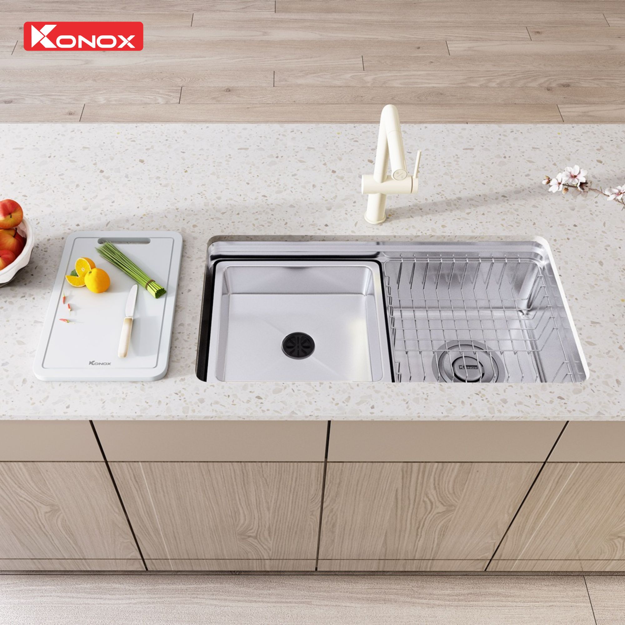 Chậu rửa bát bề mặt mịn Konox Tari 780SM chính hãng giá tốt - Ảnh 7