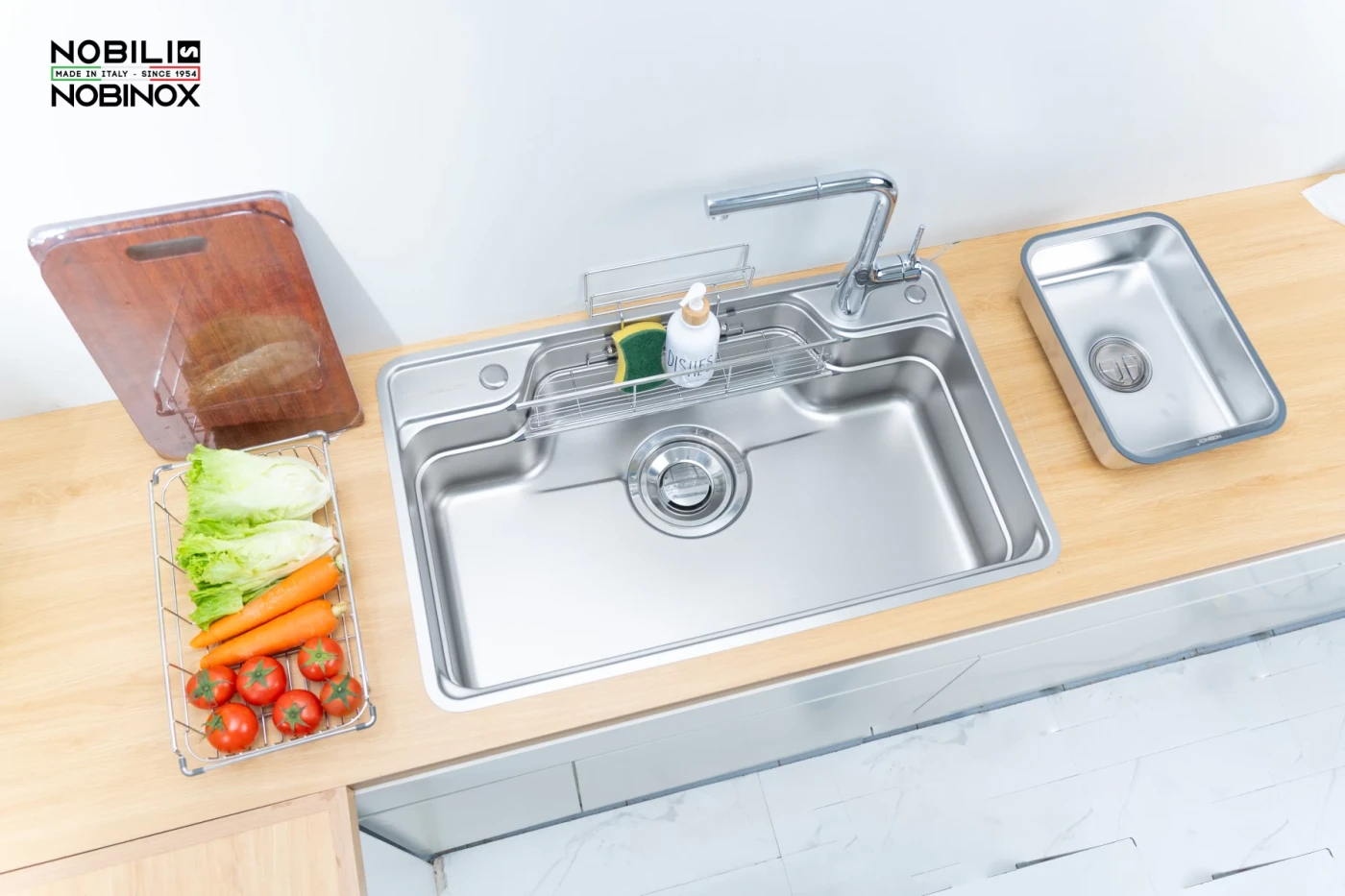 Chậu Rửa Bát 1 Hố NOBINOX LIKEN NL792D Tặng vòi dây rút - Ảnh 4