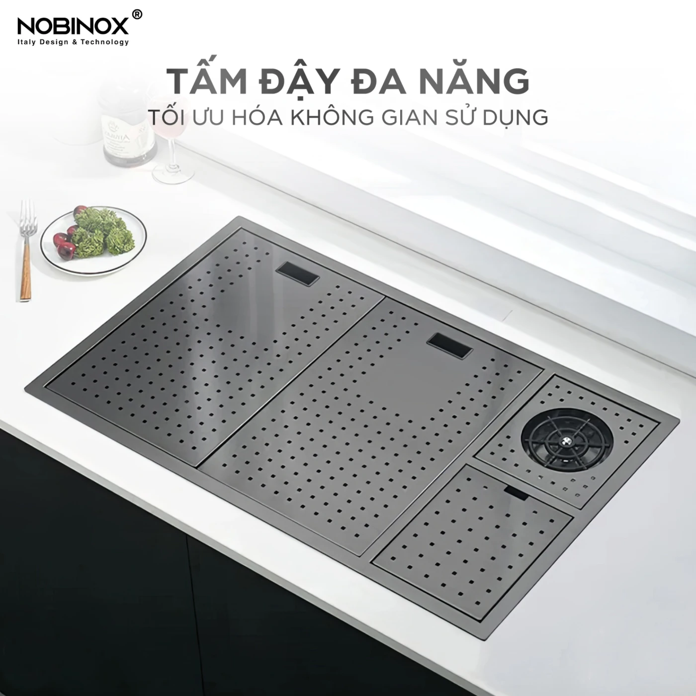 Chậu Rửa Bát NOBINOX LUMIA NJ511B Tặng kèm vòi dây rút - Ảnh 7