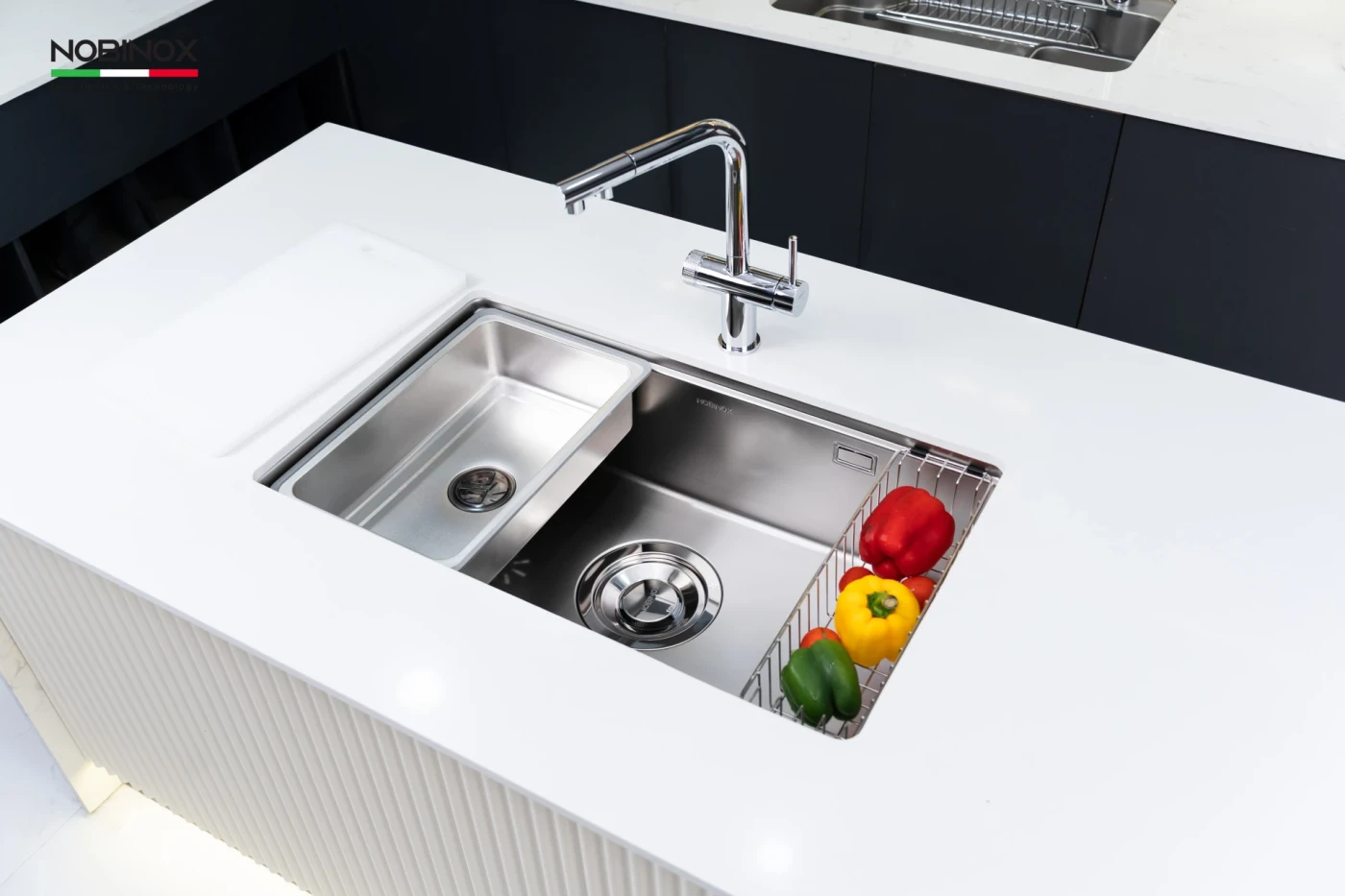 Chậu Rửa Bát 1 Hố NOBINOX ROSA NN974DT Tặng vòi dây rút - Ảnh 6