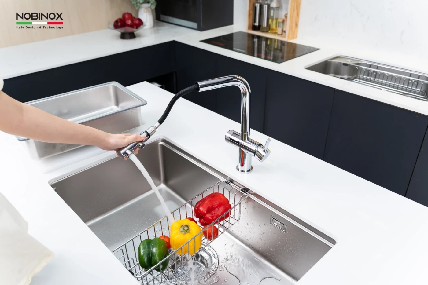 Chậu Rửa Bát 1 Hố NOBINOX ROSA NN974DT Tặng vòi dây rút - Ảnh 4