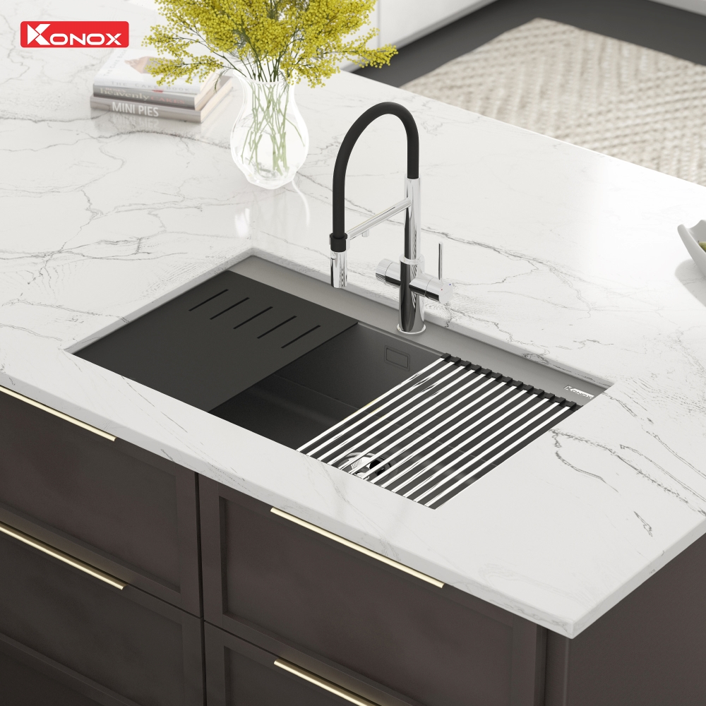 Chậu rửa bát đá KONOX Granite Sink Terra 790S Grey Nhập khẩu Ý - Ảnh 5