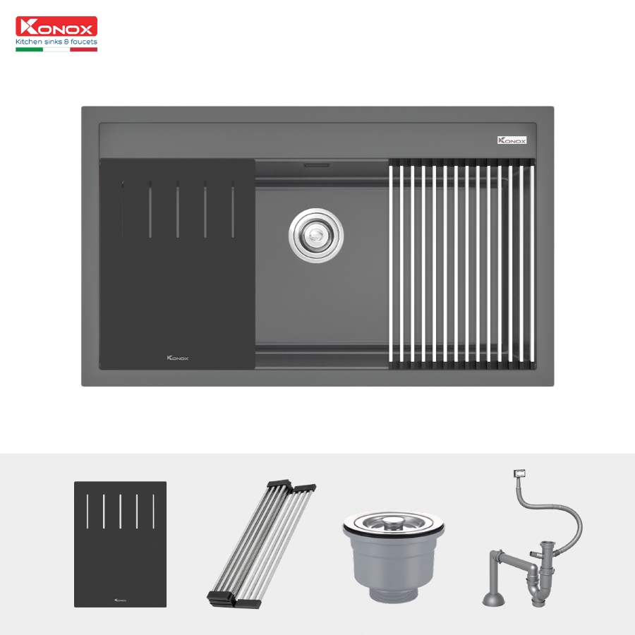 Chậu rửa bát đá KONOX Granite Sink Terra 860S Grey - Ảnh 4