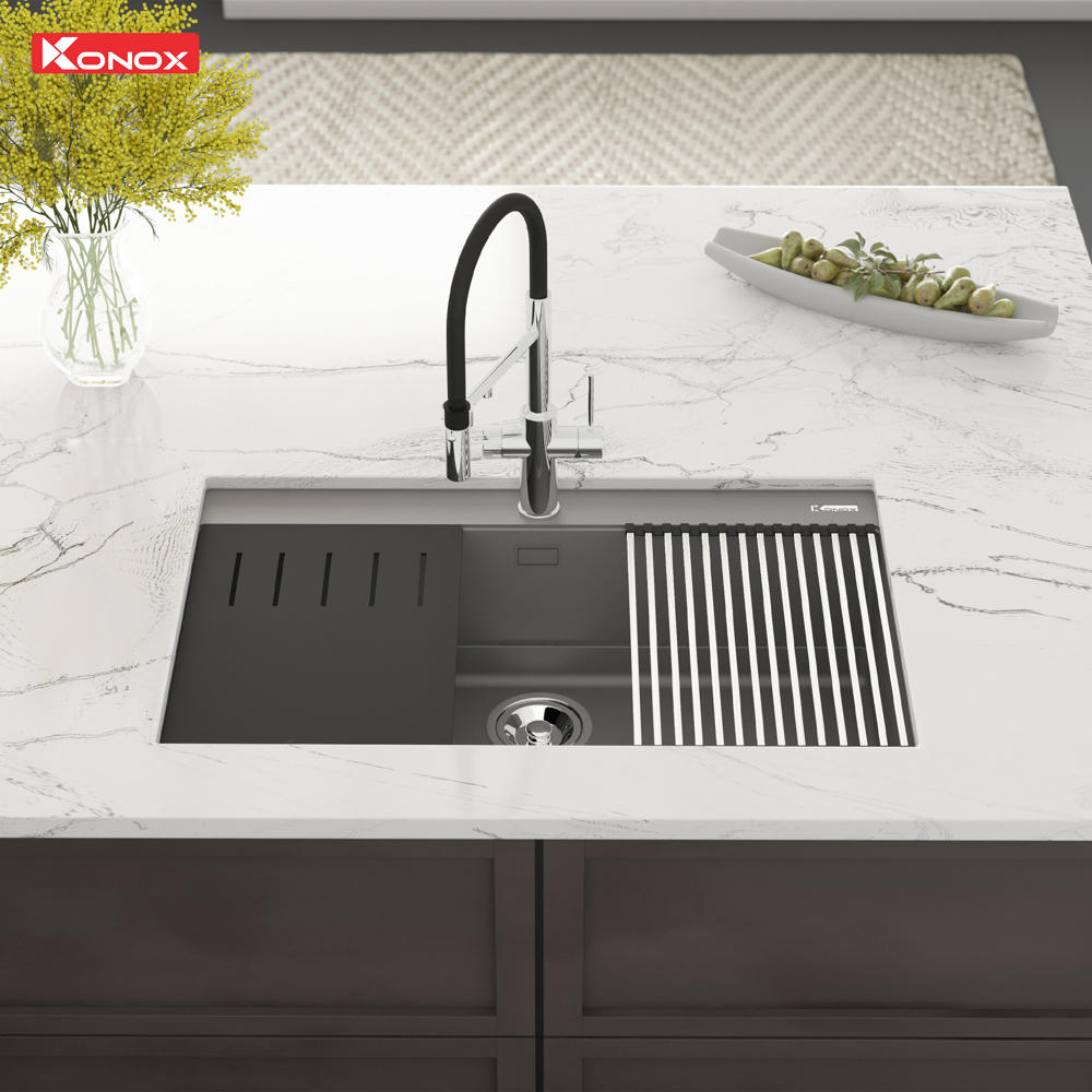 Chậu rửa bát đá KONOX Granite Sink Terra 860S Grey - Ảnh 3