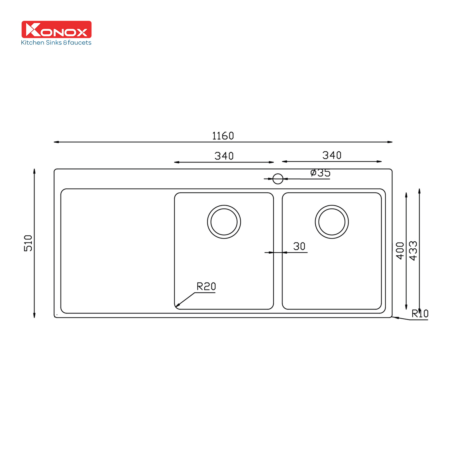 Chậu rửa bát KONOX Turkey Sink Miro 1160 Nhập khẩu chính hãng - Ảnh 2