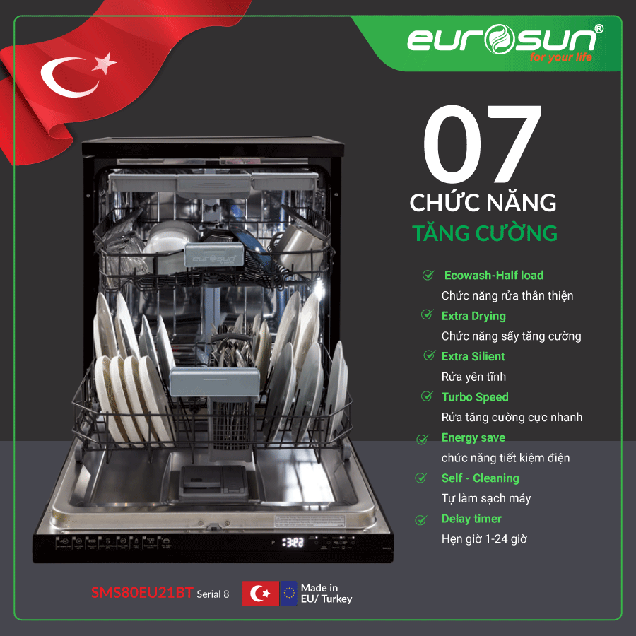 Máy rửa bát Eurosun SMS80EU21BT Giá tốt tại Luxehouse - Ảnh 5